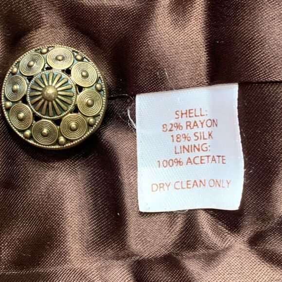 Vintage Tesori Blazer Jacket Crushed Brown Velvet Gold Metallic Button Tailored - Picture 7 of 8